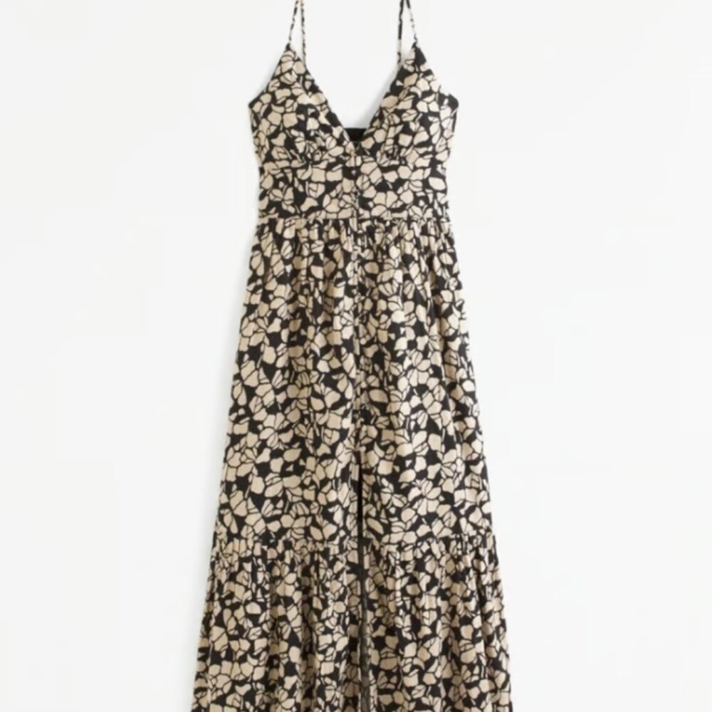 Abercrombie Linen-Blend Button-Through Maxi Dress Small Tall